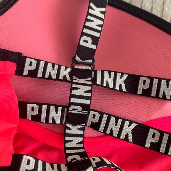 Neon Cage Back Logo Band PINK Bra - Picture 3 of 4